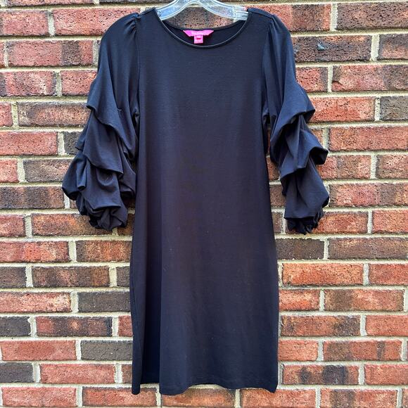 Lilly Pulitzer Leonie Ruffled Tiered Sleeve Dress in Onyx Black Stretch Size XS - Picture 4 of 8